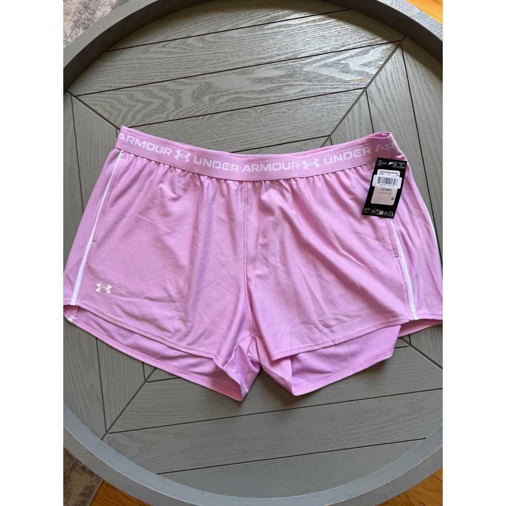 Under Armour Tech Play Up Shorts Pink White Athletic Gym Running XL 1389882